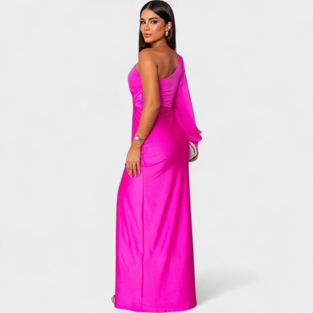 Momount Vestido de Festa Mulher – Maxi Elegante com Um Ombro e Racha Alta