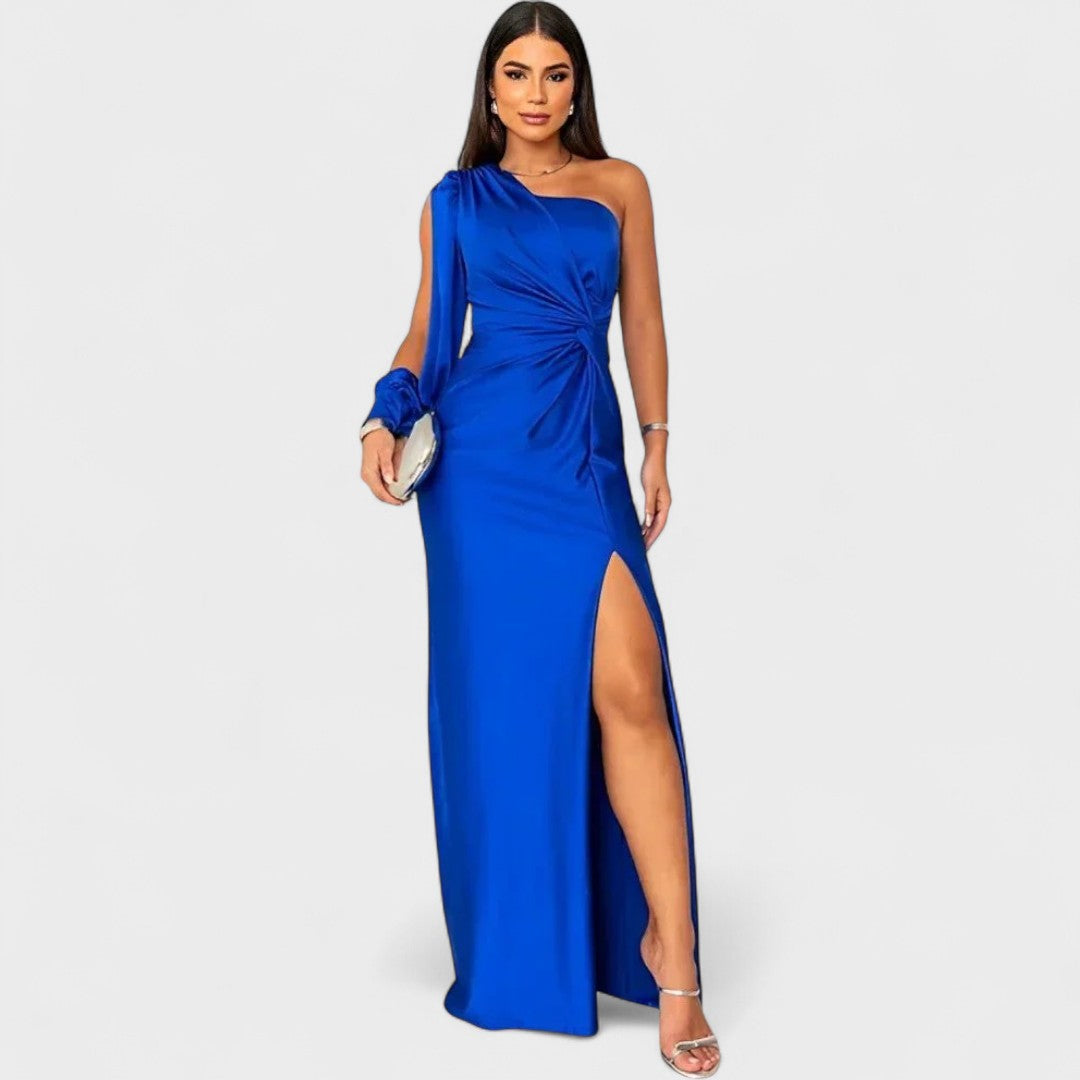 Momount Vestido de Festa Mulher – Maxi Elegante com Um Ombro e Racha Alta