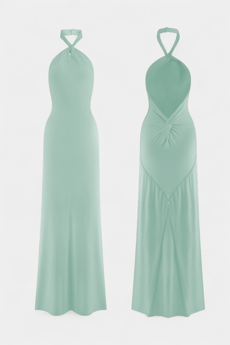 Momount Vestido Maxi Justo de Mulher – Decote Halter Sem Mangas Elegante de Noite