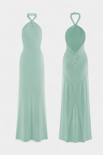Momount Vestido Maxi Justo de Mulher – Decote Halter Sem Mangas Elegante de Noite