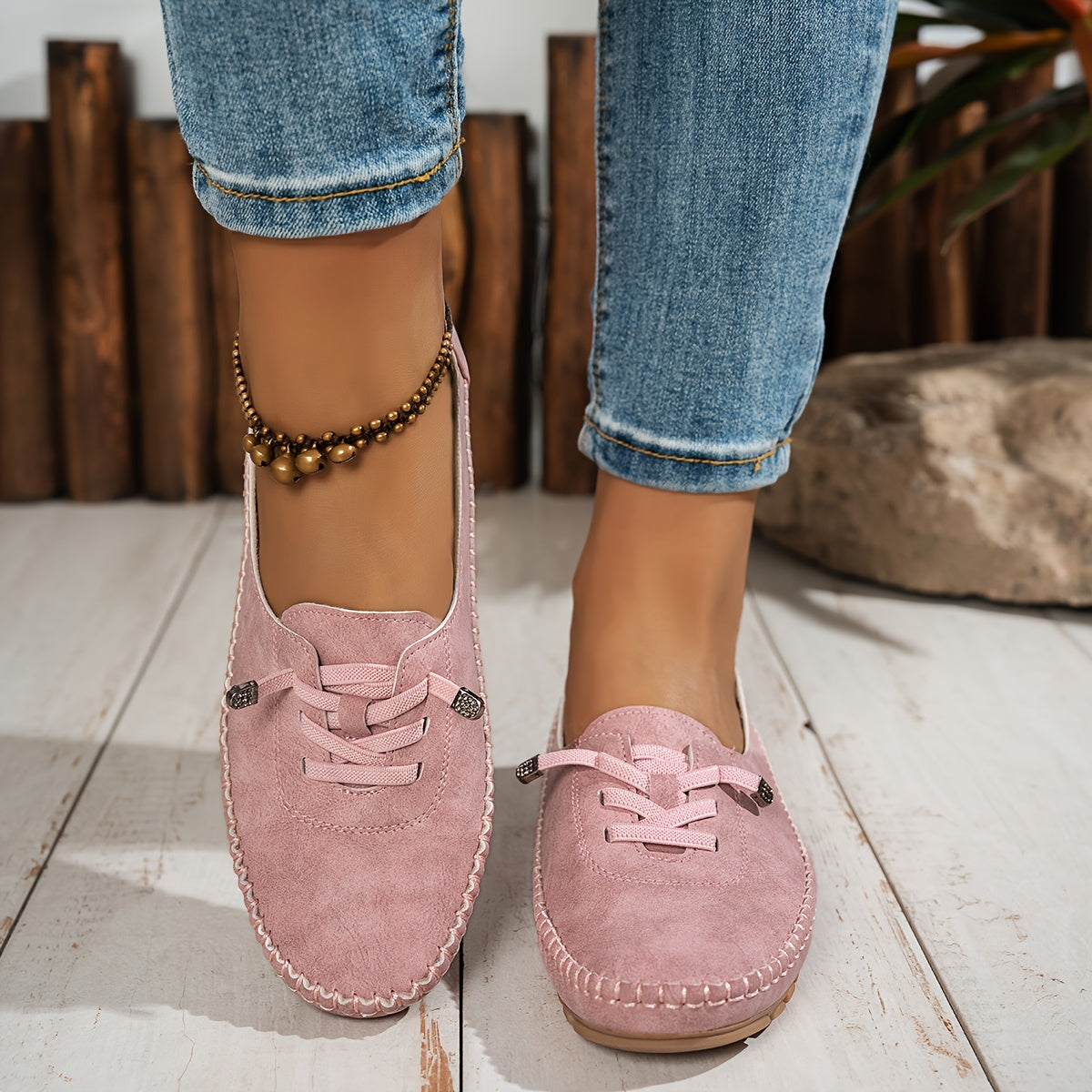Momount Mulher Mocassins em Camurça – Costurados à Mão Sem Atacadores Conforto Elástico