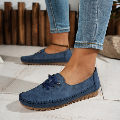 Momount Mulher Mocassins em Camurça – Costurados à Mão Sem Atacadores Conforto Elástico