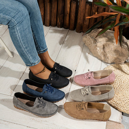 Momount Mulher Mocassins em Camurça – Costurados à Mão Sem Atacadores Conforto Elástico