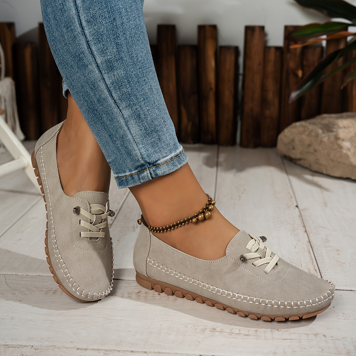 Momount Mulher Mocassins em Camurça – Costurados à Mão Sem Atacadores Conforto Elástico