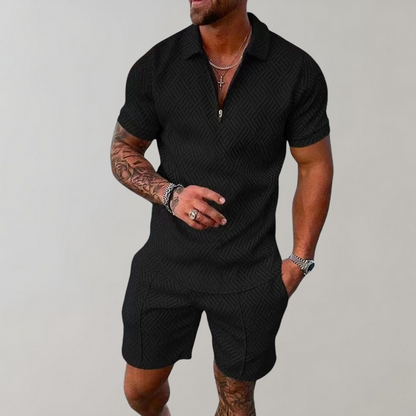 Momount Conjunto Duas Peças Homem – Polo Meio Fecho Calções Jacquard de Verão