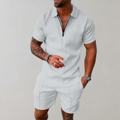 Momount Conjunto Duas Peças Homem – Polo Meio Fecho Calções Jacquard de Verão