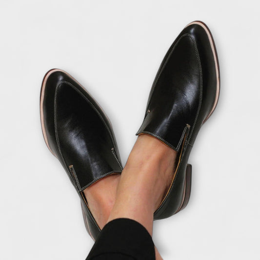 Momount Mulher Mocassins de Bico Fino sem Atacadores – Pele Macia Rasos Conforto Minimalista