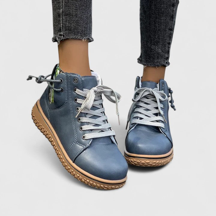 Momount Mulher Botas-Ténis Cano Alto – Pele com Atacadores Fecho Lateral Sola de Crepe