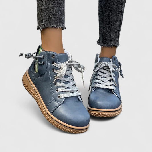 Momount Mulher Botas-Ténis Cano Alto – Pele com Atacadores Fecho Lateral Sola de Crepe