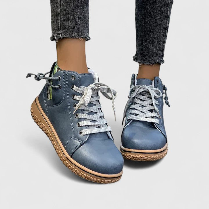 Momount Mulher Botas-Ténis Cano Alto – Pele com Atacadores Fecho Lateral Sola de Crepe