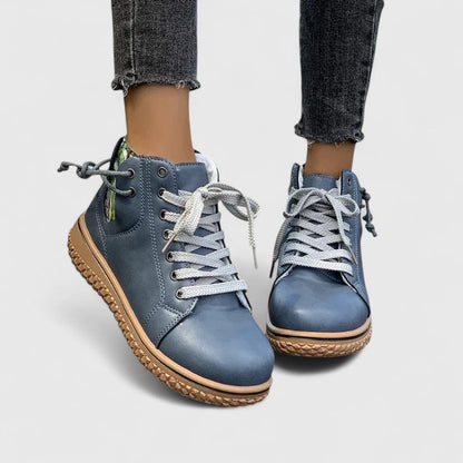 Momount Mulher Botas-Ténis Cano Alto – Pele com Atacadores Fecho Lateral Sola de Crepe