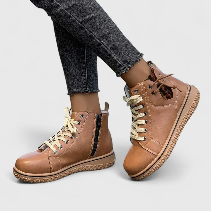 Momount Mulher Botas-Ténis Cano Alto – Pele com Atacadores Fecho Lateral Sola de Crepe