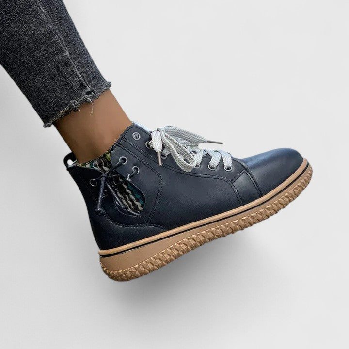 Momount Mulher Botas-Ténis Cano Alto – Pele com Atacadores Fecho Lateral Sola de Crepe