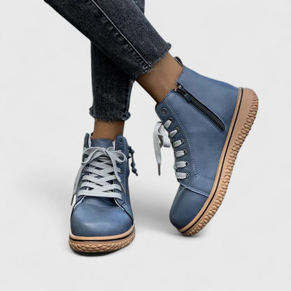 Momount Mulher Botas-Ténis Cano Alto – Pele com Atacadores Fecho Lateral Sola de Crepe