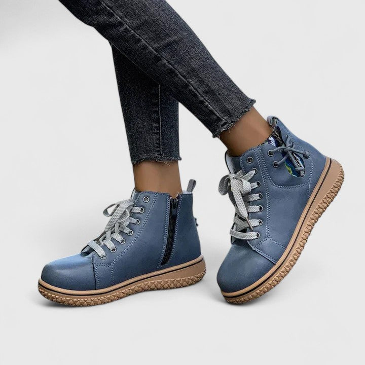 Momount Mulher Botas-Ténis Cano Alto – Pele com Atacadores Fecho Lateral Sola de Crepe