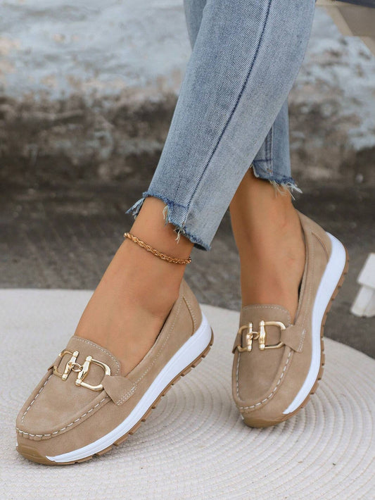 Momount Mulher Mocassins em Camurça – Horsebit Dourado Plataforma sem Atacadores Conforto