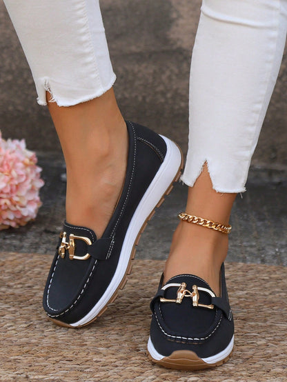 Momount Mulher Mocassins em Camurça – Horsebit Dourado Plataforma sem Atacadores Conforto