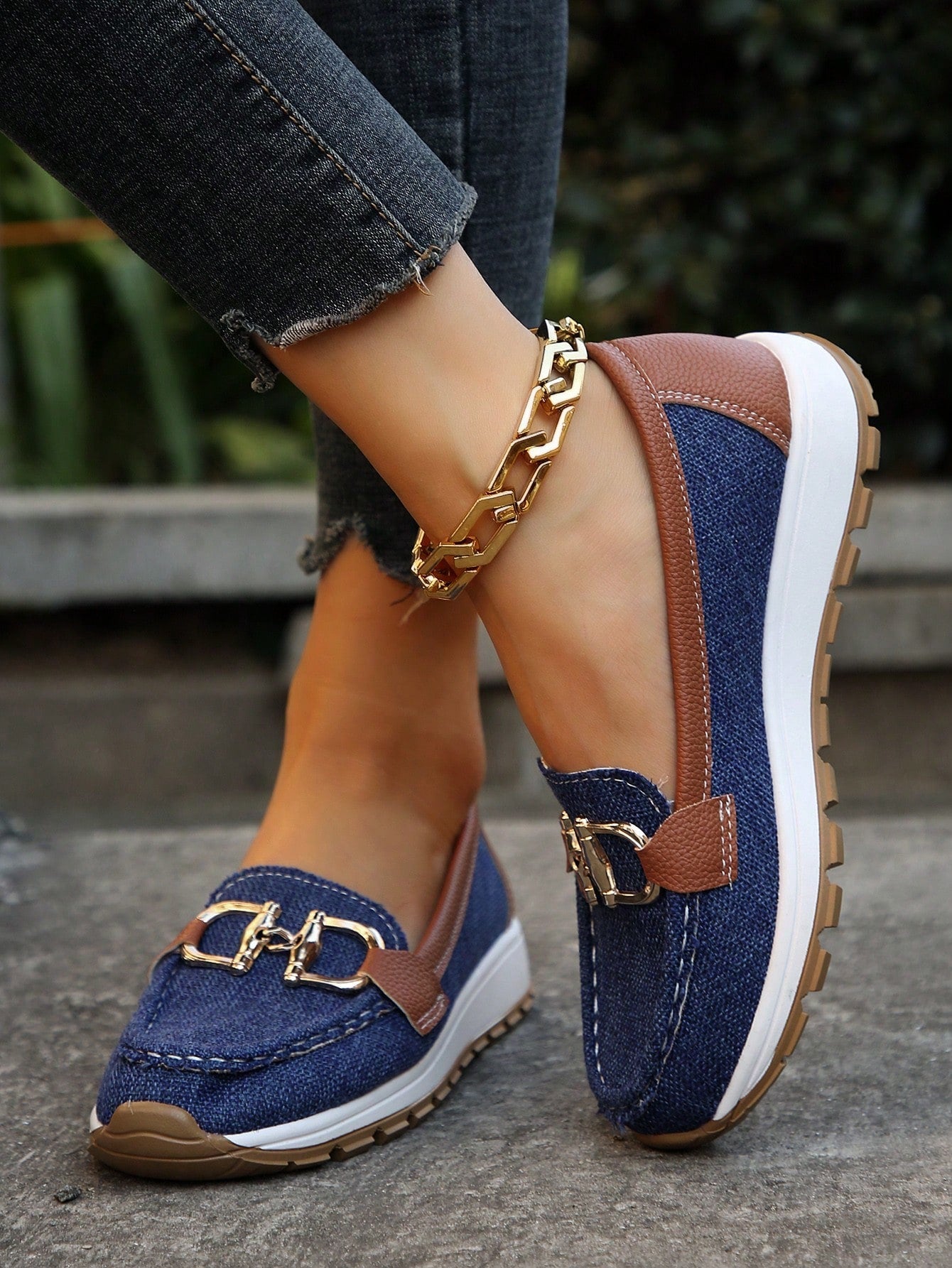 Momount Mulher Mocassins em Camurça – Horsebit Dourado Plataforma sem Atacadores Conforto