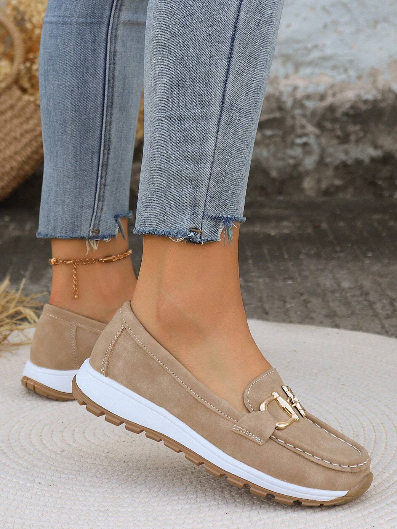 Momount Mulher Mocassins em Camurça – Horsebit Dourado Plataforma sem Atacadores Conforto