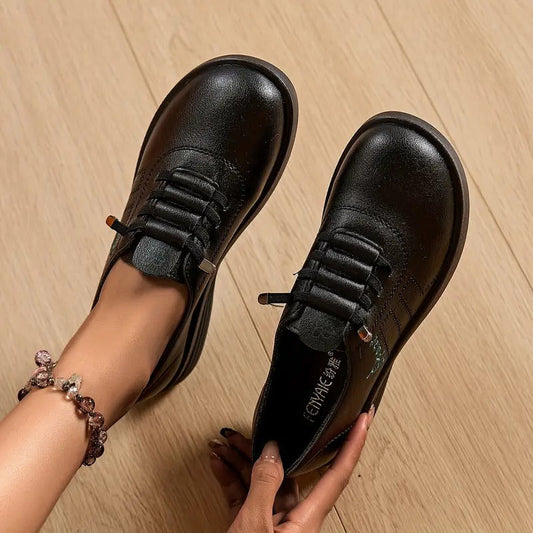 Momount Mulher Mocassins com Atacadores – Pele Bico Redondo Plataforma Plana Conforto Casual