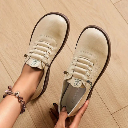 Momount Mulher Mocassins com Atacadores – Pele Bico Redondo Plataforma Plana Conforto Casual