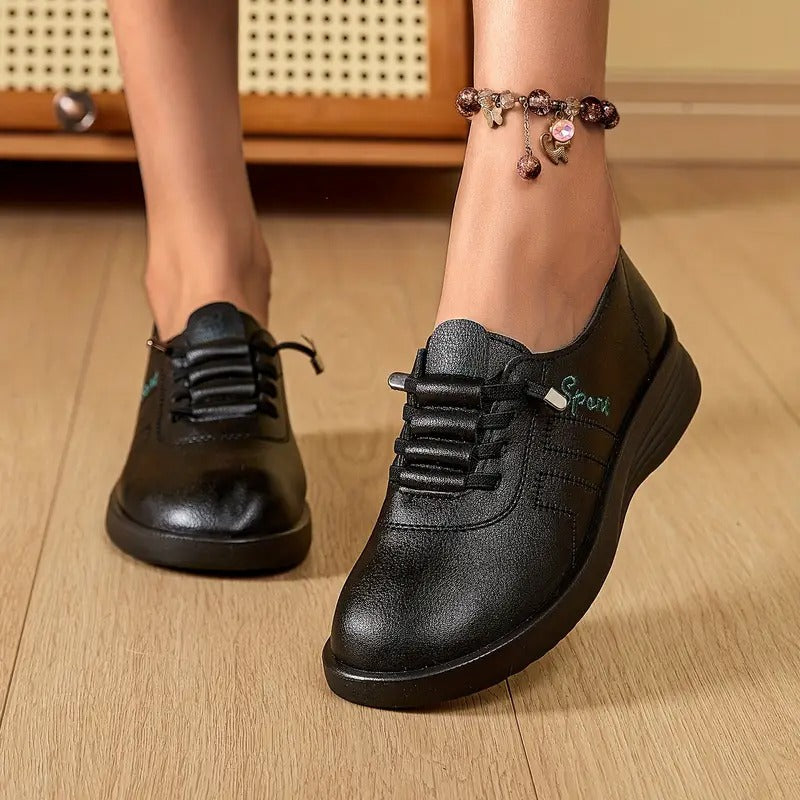 Momount Mulher Mocassins com Atacadores – Pele Bico Redondo Plataforma Plana Conforto Casual