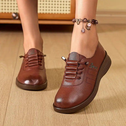 Momount Mulher Mocassins com Atacadores – Pele Bico Redondo Plataforma Plana Conforto Casual