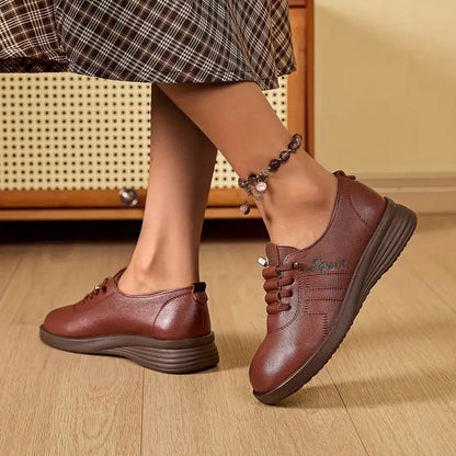 Momount Mulher Mocassins com Atacadores – Pele Bico Redondo Plataforma Plana Conforto Casual