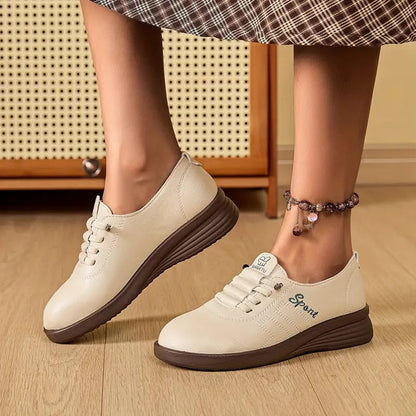 Momount Mulher Mocassins com Atacadores – Pele Bico Redondo Plataforma Plana Conforto Casual