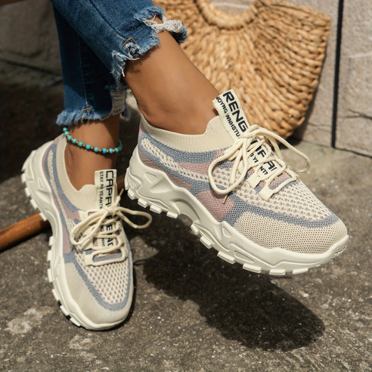 Momount Sapatilhas Chunky Mulher – Mesh Com Atacadores Plataforma Color-Block Estilo Dad