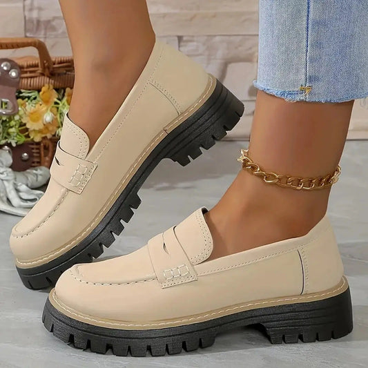 Momount Mocassins com Plataforma Mulher – Sola Track Tira Penny Slip-On Bico Redondo