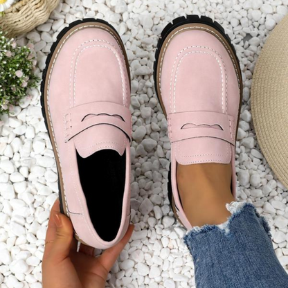 Momount Mocassins com Plataforma Mulher – Sola Track Tira Penny Slip-On Bico Redondo