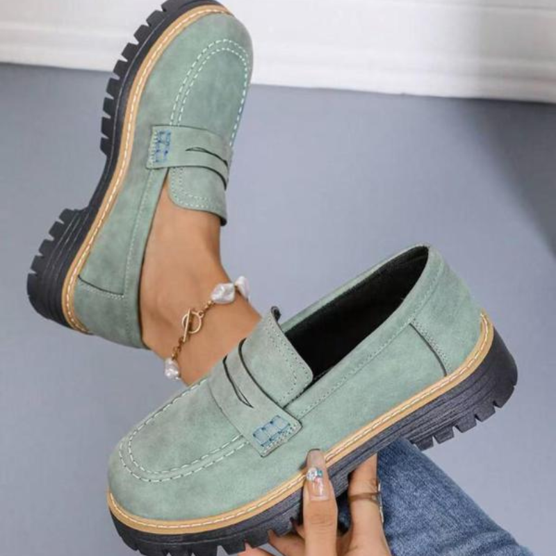 Momount Mocassins com Plataforma Mulher – Sola Track Tira Penny Slip-On Bico Redondo
