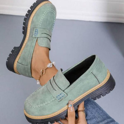 Momount Mocassins com Plataforma Mulher – Sola Track Tira Penny Slip-On Bico Redondo