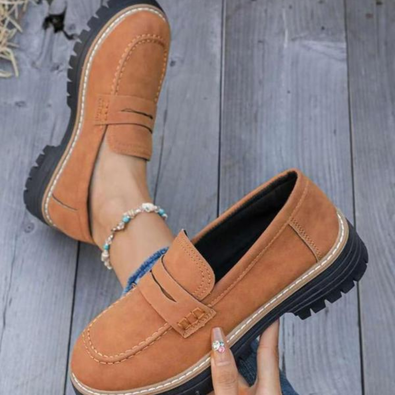Momount Mocassins com Plataforma Mulher – Sola Track Tira Penny Slip-On Bico Redondo