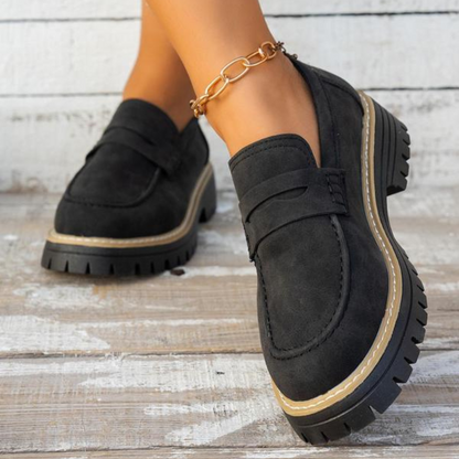 Momount Mocassins com Plataforma Mulher – Sola Track Tira Penny Slip-On Bico Redondo