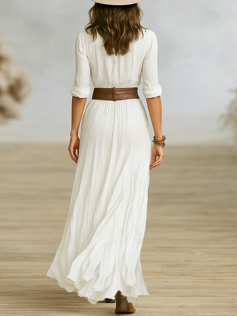 Isadora | Vestido Maxi Boho de Verão Decote em V com Botões
