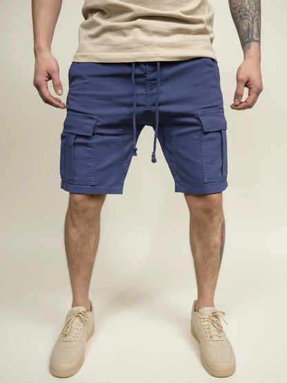 Momount Calções Cargo de Homem – com Cordão Slim Fit Bolso de Aba em Algodão Casual