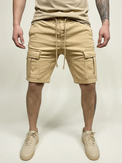 Momount Calções Cargo de Homem – com Cordão Slim Fit Bolso de Aba em Algodão Casual