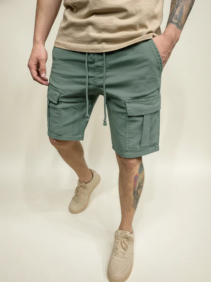Momount Calções Cargo de Homem – com Cordão Slim Fit Bolso de Aba em Algodão Casual