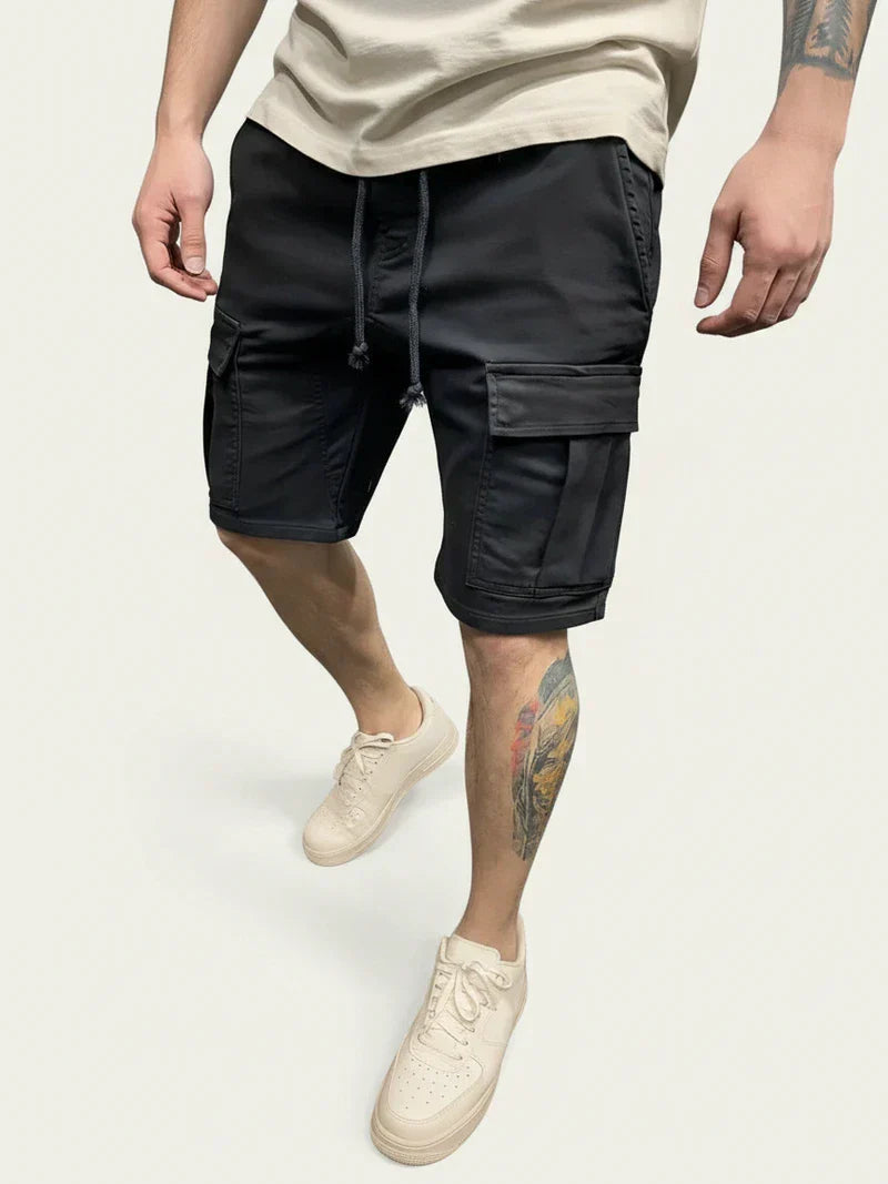 Momount Calções Cargo de Homem – com Cordão Slim Fit Bolso de Aba em Algodão Casual