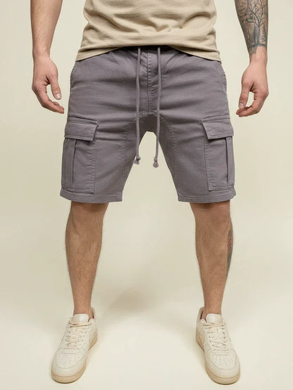 Momount Calções Cargo de Homem – com Cordão Slim Fit Bolso de Aba em Algodão Casual