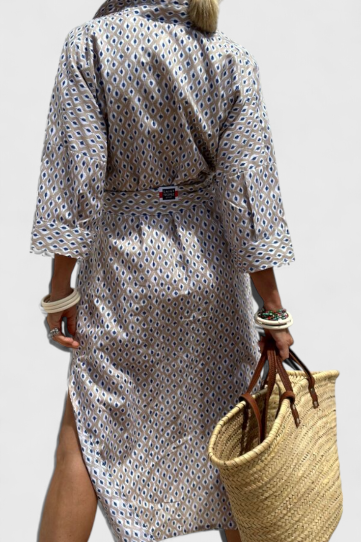 Momount Vestido Camiseiro Midi Mulher – Às Riscas Manga Comprida Casual de Verão para a Praia