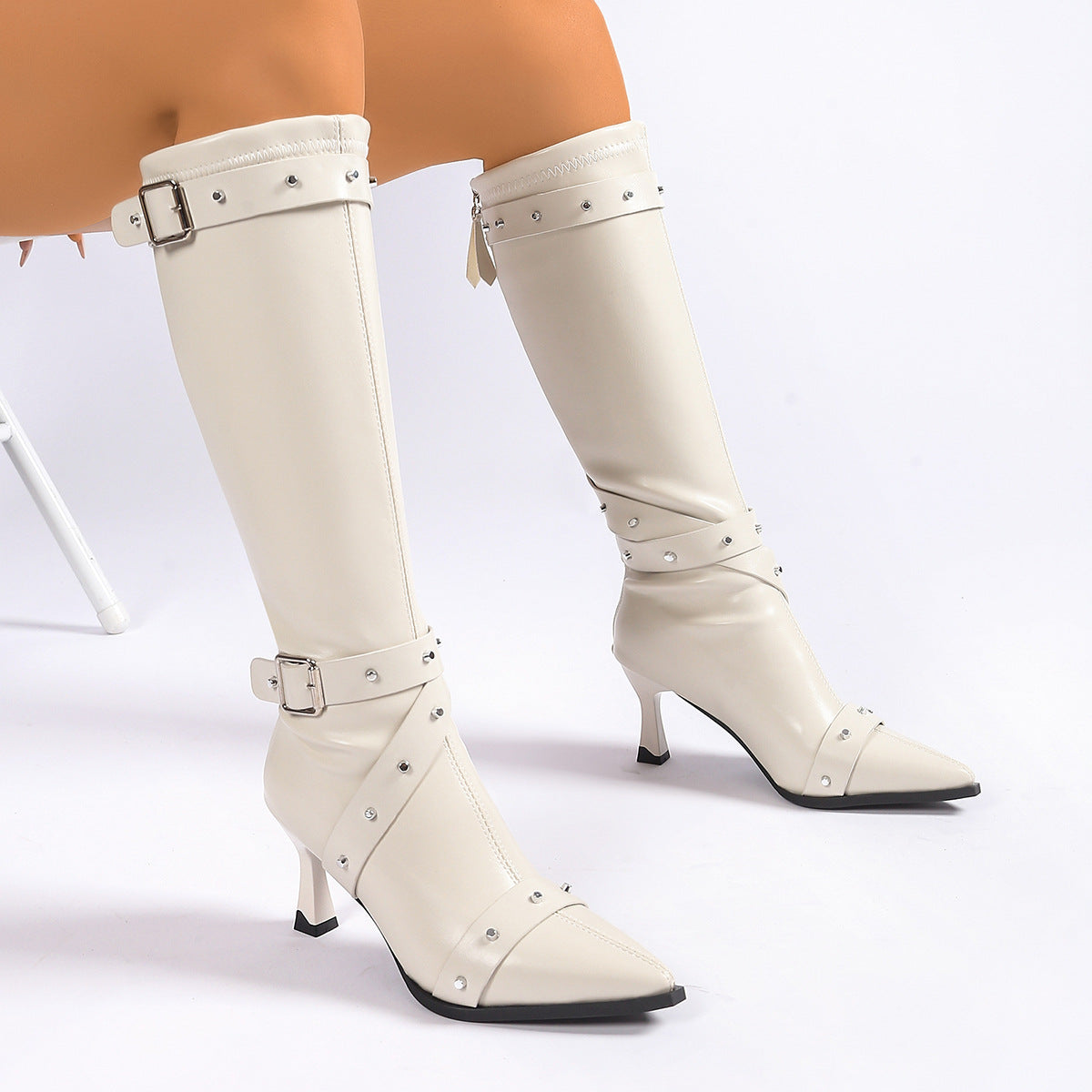 Momount Botas Mulher – Western em Pele com Fivela Salto Kitten