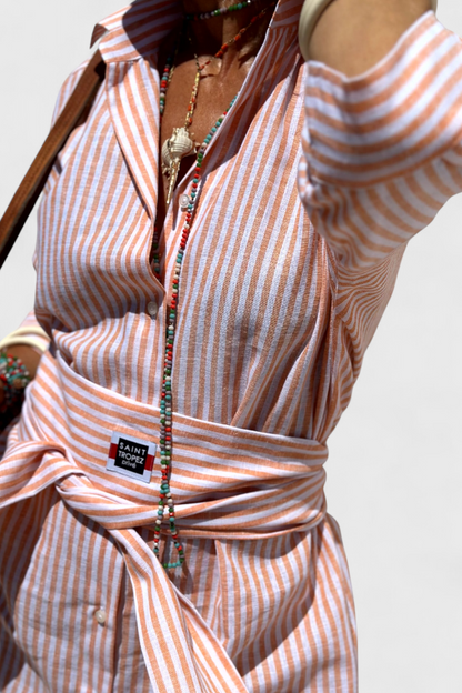 Momount Vestido Camiseiro Midi Mulher – Às Riscas Manga Comprida Casual de Verão para a Praia