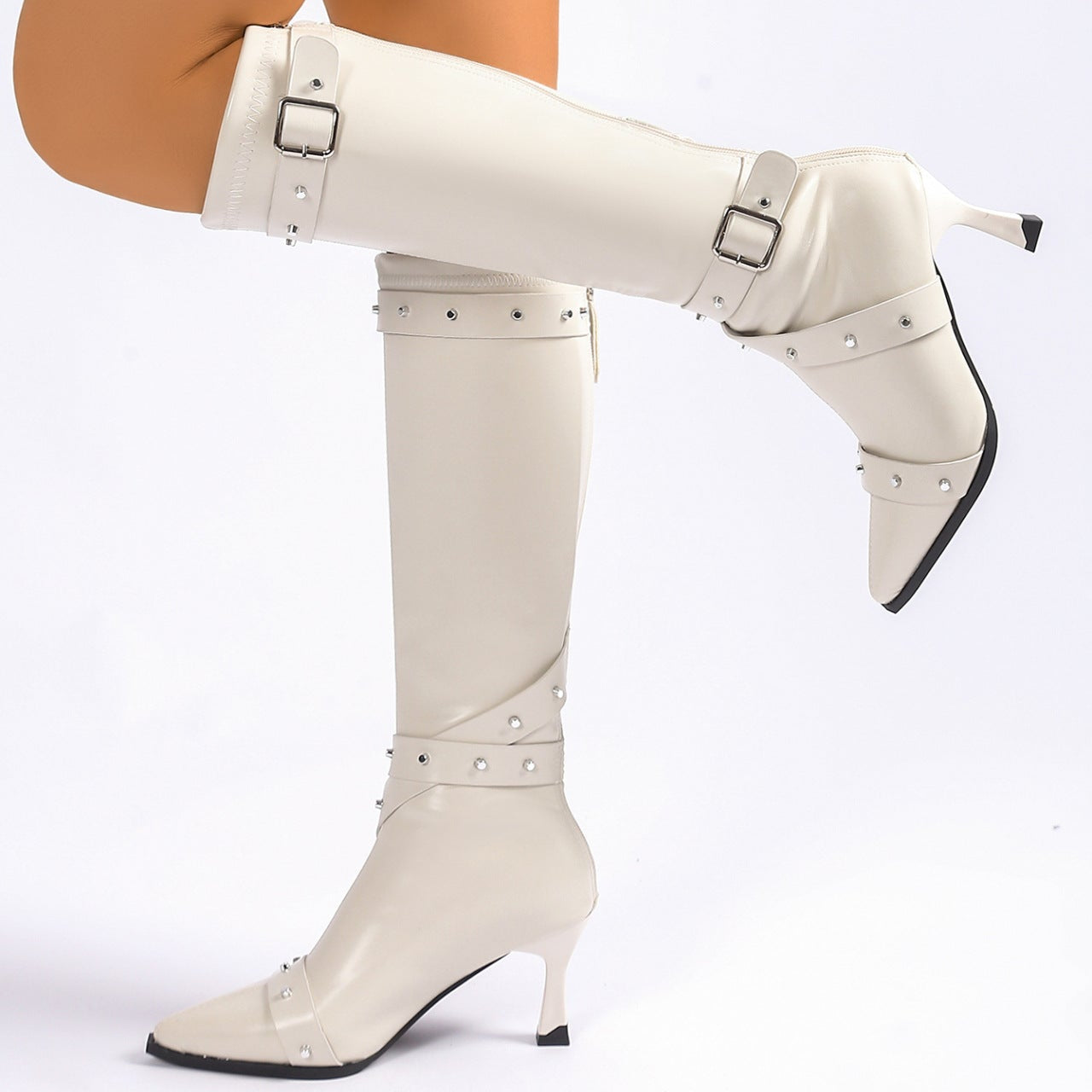 Momount Botas Mulher – Western em Pele com Fivela Salto Kitten