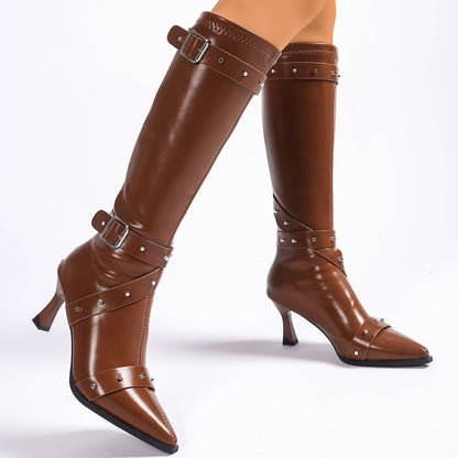 Momount Botas Mulher – Western em Pele com Fivela Salto Kitten