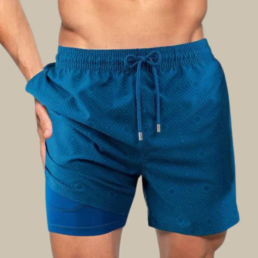 Momount Calções de Banho Homem – Estampado Folha Tropical Bolso para Telemóvel Forro em Rede