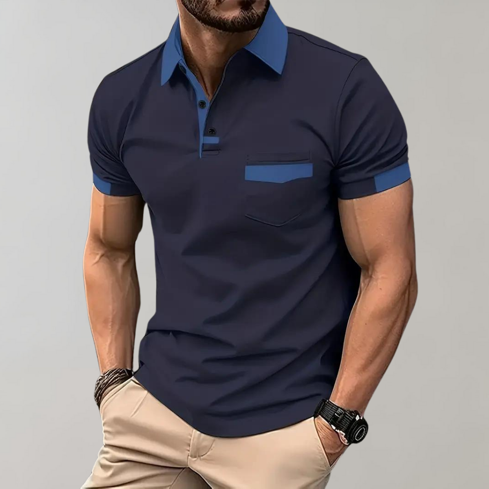 Momount Polo Homem – Bicolor Gola e Bolso Contrastantes Manga Curta