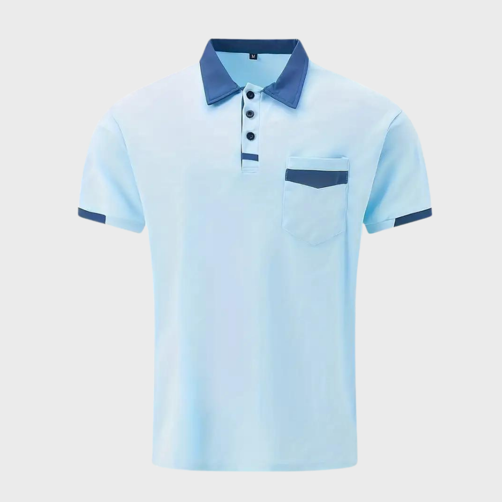 Momount Polo Homem – Bicolor Gola e Bolso Contrastantes Manga Curta